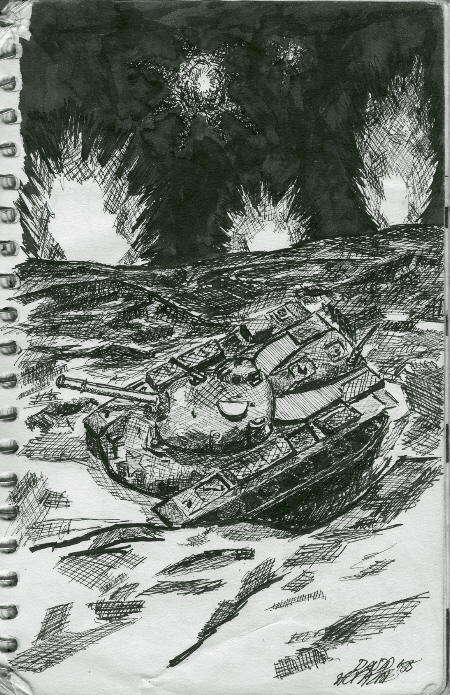 Tank sketch in ink